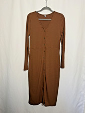 Old Navy Henley Midi Dress M Long Sleeve Ribbed Knit Acacia Brown Cozy Woodland