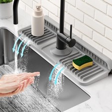14.6" x 5.5'' Faucet Mat for Kitchen Sink Splash Guard 7   Slope Fast Self-Dr...