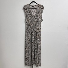 IMAN Women's Leopard Print Tie Wrap Maxi Dress Hi Low Sleeveless V-Neck Size 2X