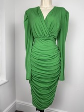 AX Paris Green Ruched Midi Dress Long Sleeve Bodycon UK 14 New with Tags