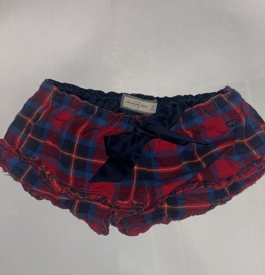 Abercrombie & Fitch Women s XS Red/Blue Plaid Flannel Sleep Shorts Bow Ruffle