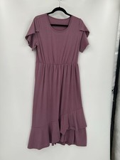 Shein Mauve Ruffle Hem Short Sleeve Dress L Peasant Boho