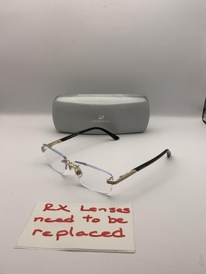 Swarovski DARA SW 5089 Rimless Eyeglasses Frame 56-14-135 Gold Black w/Case