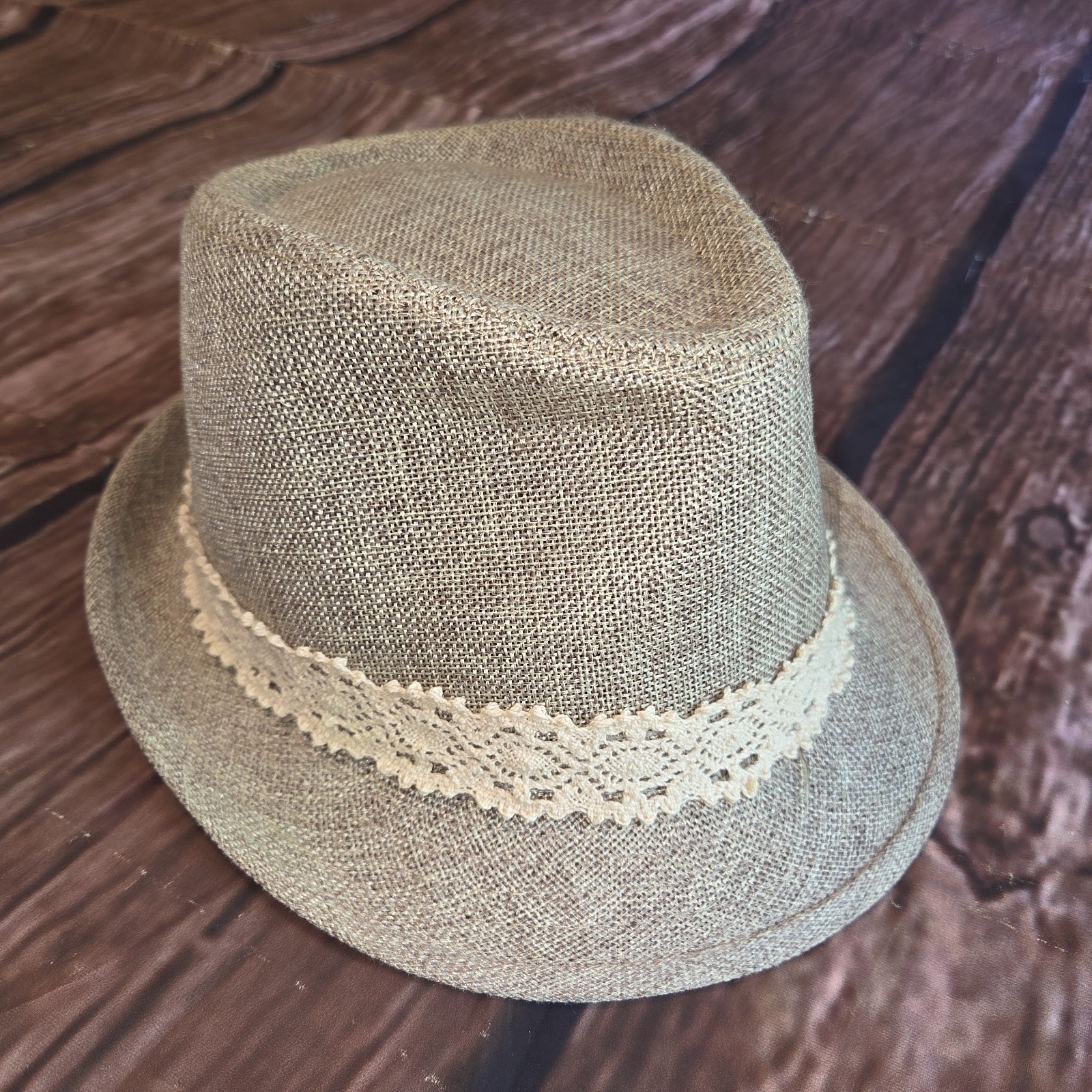 Fedora Flat Brim Hat Lightweight One Size Fits Small Side Bow Beige-image