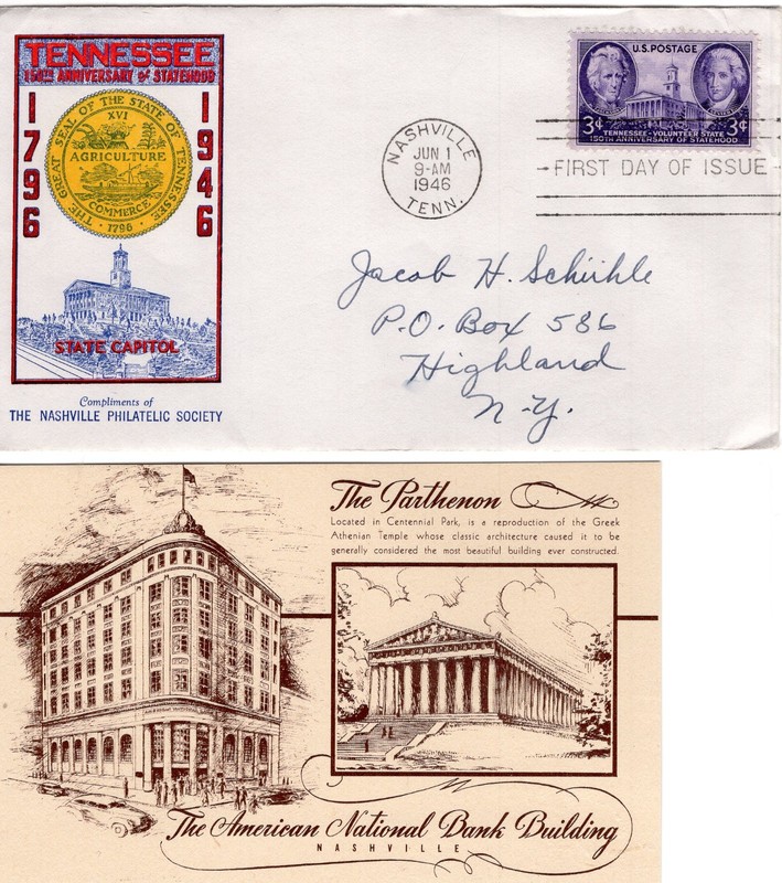 1946 #946 TENNESSEE STATEHOOD FDC w NASHVILLE PHIL. SOCIETY CACHET + INSERT GEM!
