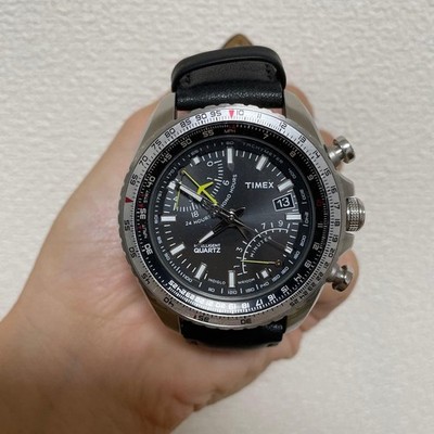 TIMEX Intelligent Quartz Chronograph Watch Black Leather Strap For Parts