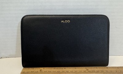 Aldo Womens Zip Wallet Black Gold Tone Hardware Card Slots Coin Pocket