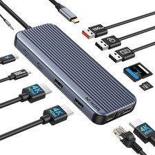 USB C Docking Station 3 HDMI, 12 in 1 Docking Station Triple Display, Dual Mo...