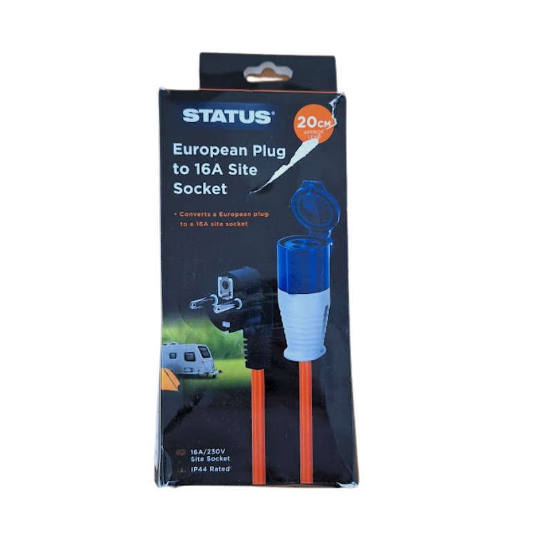 Status European Plug to 16A Site Socket Adapter Lead 20cm Caravan Camping