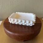 Vintage HOBNAIL Milk Glass ASHTRAY SOAP RING Dresser TRINKET DISH 4"Square