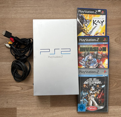 Sony Playstation 2 FAT PS2 Silber mit AV- Stromkabel & 3 Spielen SCPH-50004