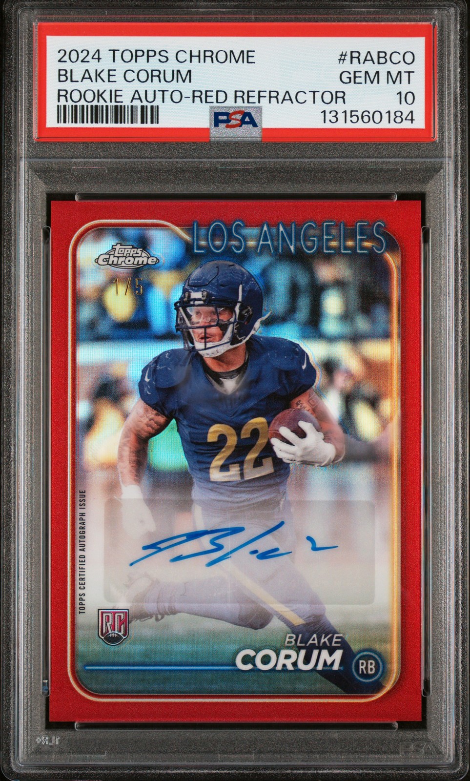 Blake Corum Topps Chrome Rookie Autographs Variations #RABCO Red Refractor