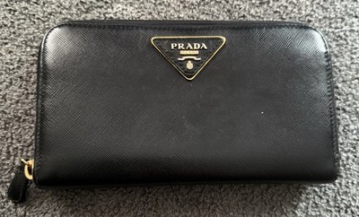 Prada Milano DAL 1913 Saffiano Leather Black Zip Around Wallet; Vintage