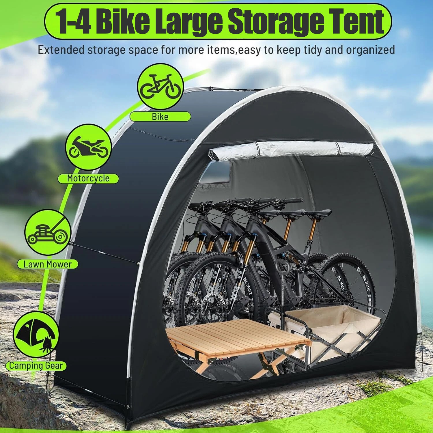 Bike Storage Shed 79X32X65 Inch Bike Cover Holds up to 1-4 B