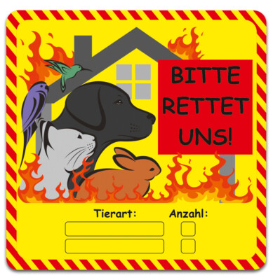 Notfall-Aufkleber 'Haustier Rettung' 2er Set, 90x90 Mm, Rot/gelb - Für Tür Oder Briefkasten, Made In Germany, UV-beständig