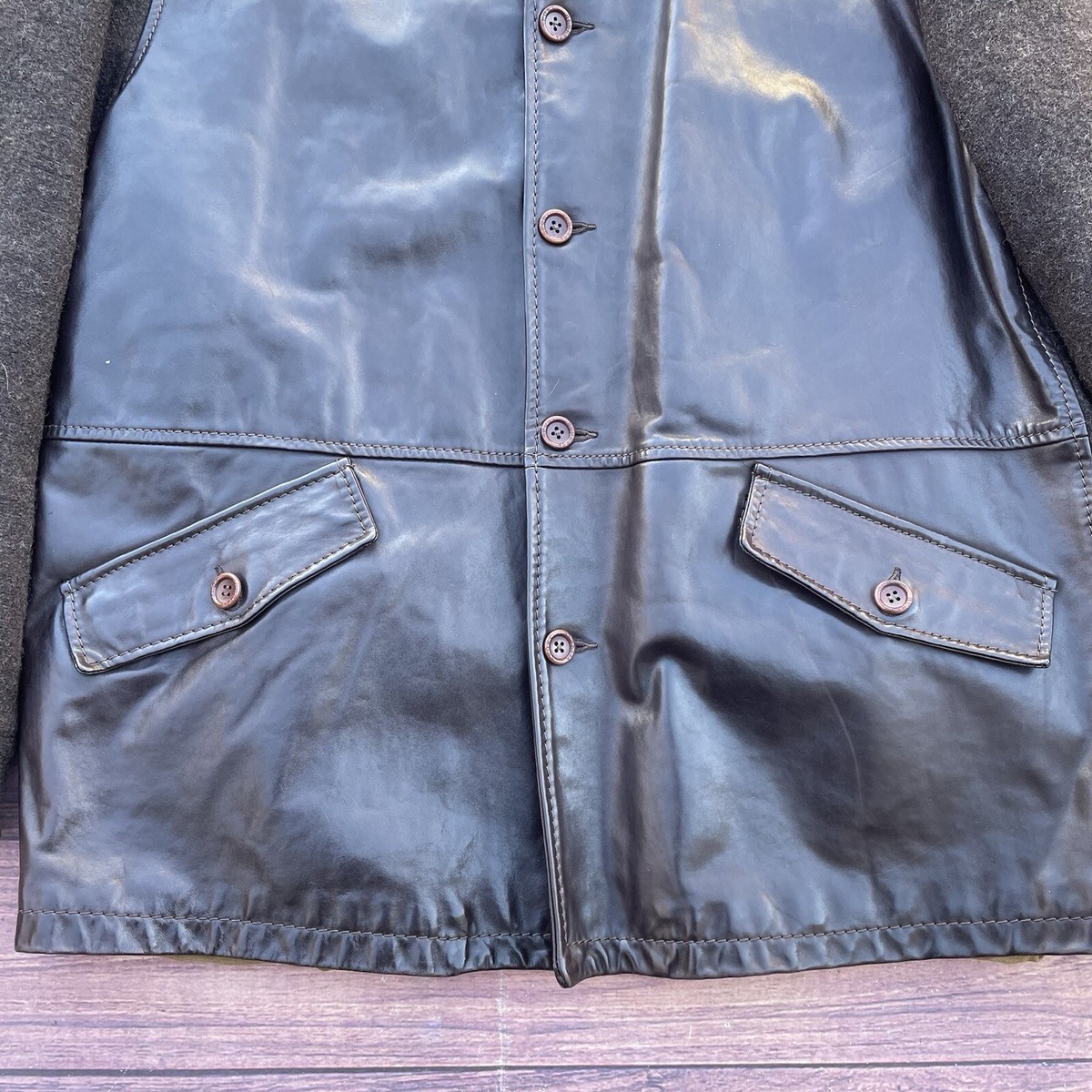 Beretta Sport Pelle Leather Brown Chore Jacket B206H Wool Sleeves 