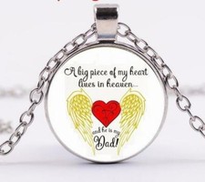 MEMORY ANGEL WORDS WINGS HEAVEN DAD Pendant Sterling Silver plated 20" Necklace