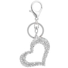 Bling Crystals Heart Ring Circle Shape Keychains Glitter Key Rings for Silver