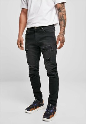Urban Classics Men's Jeans Heavy Destroyed Slim Fit Black Size W38/L32