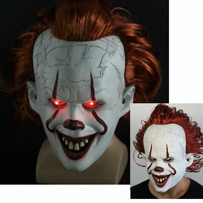 Halloween LED Glowing Up Joker Pennywise Stephen King Cosplay Mask Horror Props