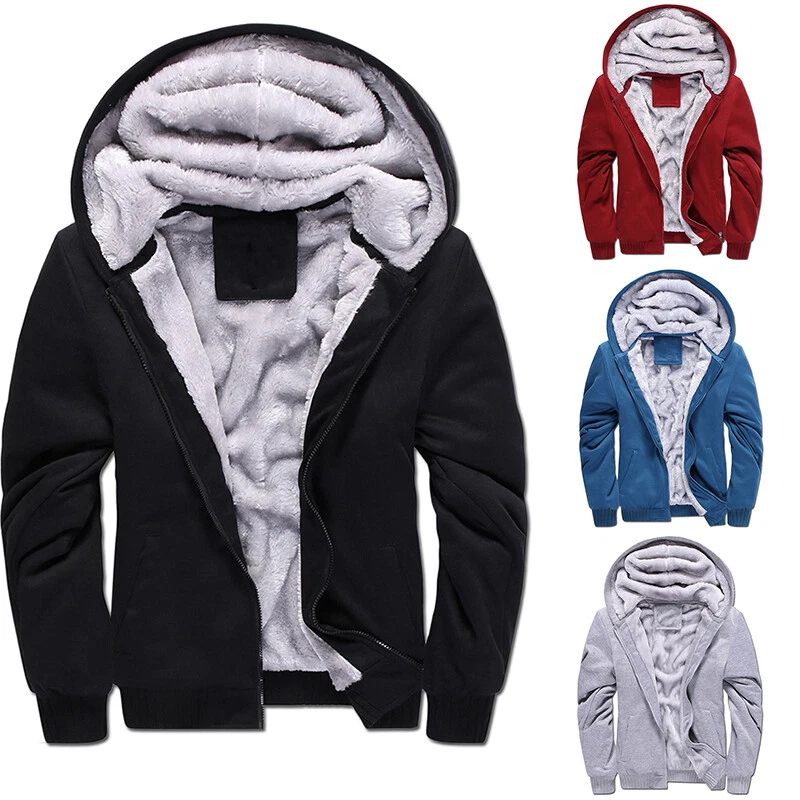 Mens Fleece Lined Hoodie Zip Up Sherpa Lined Sweatshirt