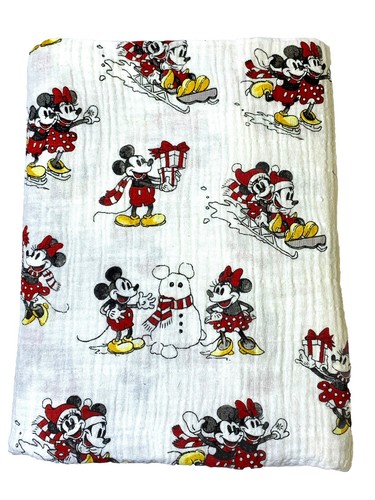 POTTERY BARN KIDS Mickey & Minnie Holiday Fun Cotton Baby Swaddle Blanket *EUC* - Picture 3 of 5