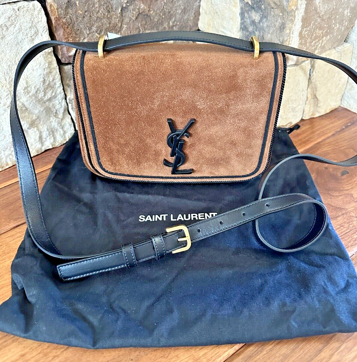 YSL Borsa a tracolla Saint Laurent piccola scamosciata Spontini monogram marrone scamosciato Nuova con etichette