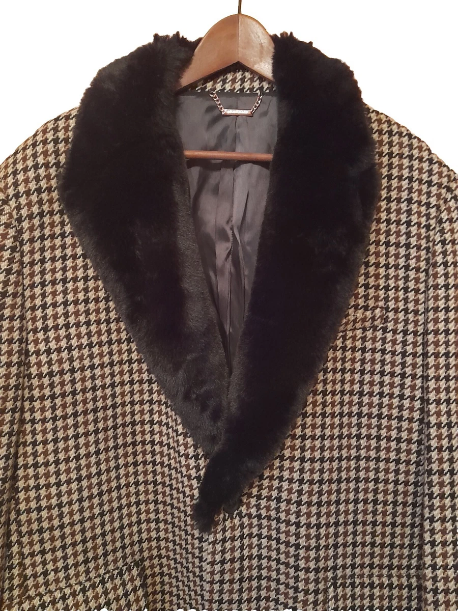 MONCRIEF Men s CHECK WOOLEN OVERCOAT COAT FAUX FUR COLLAR Size 42 BNWT RRP 700