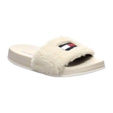 Tommy Hilfiger Faux Shearling Slide Sandal Dezia Light Natural Texture  10M