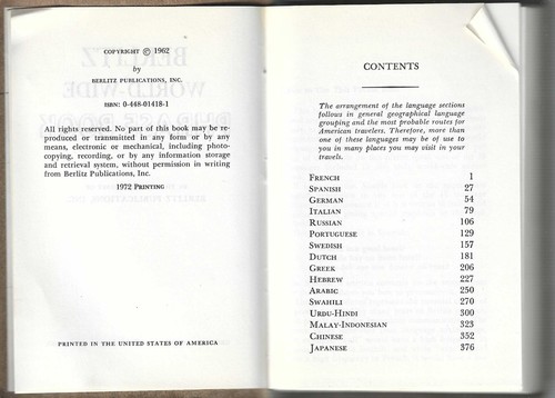 Vintage, 1972 BERLITZ WORLD-WIDE PHRASE BOOK, 16 Different Languages, 398 Pages - Picture 3 of 21
