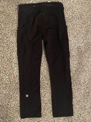 Lululemon Women's Crop Leggings Speed Up Inspire Side Pockets Black Size 4