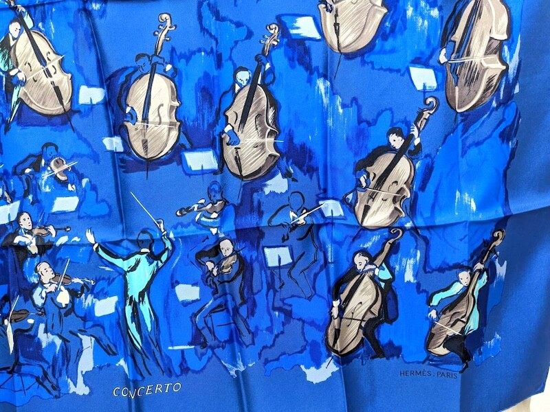 Hermes Scarf Stole Concerto Blue Instruments Orchestra Clerc Silk
