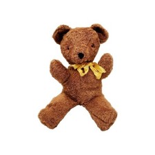 Vintage Brown Teddy Bear With Yellow Bow 14" AS IS NEEDS REPAIR