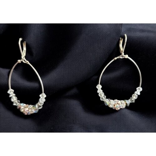 * Handmade Taupe Beads and Rhinestone Hoop Earrings - Picture 1 of 4