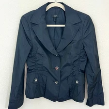 Basler Selection Womens Jacket Blazer Size US S Silk Blend Satin Button Black