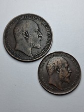 1902 Great Britain Edward VII One Penny & 1903 Half Penny (F+, Lot Of 2)