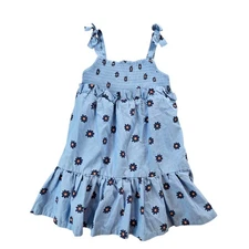 Tucker Tate Girls Blue Floral Print Dress Sleeveless Smocked Ruffle Trim Size 4