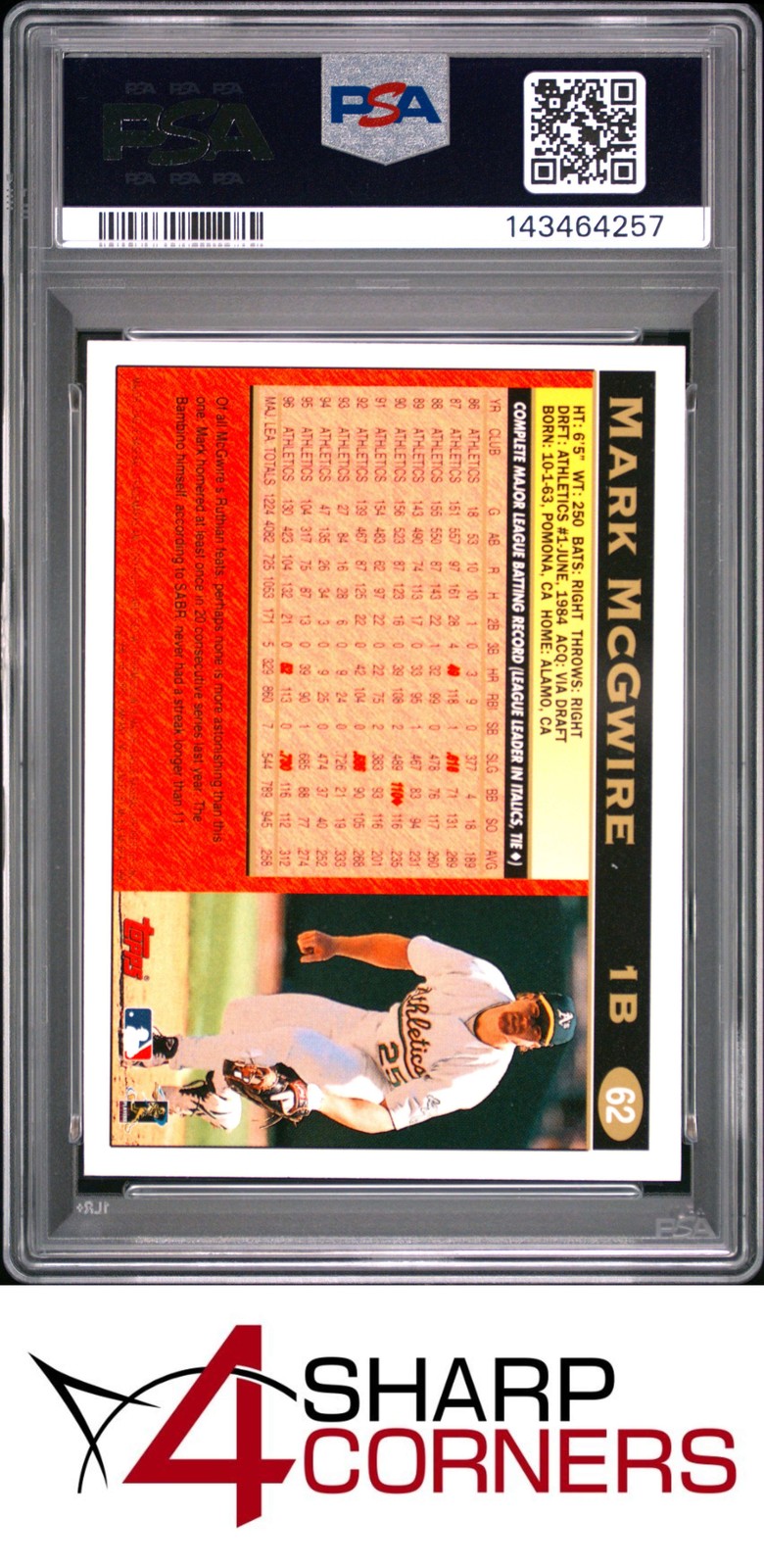 1997 TOPPS #62 MARK McGWIRE ATHLETICS PSA 9 view 2
