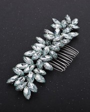 Light Green Rhinestones Gold Hair Comb for Wedding Brides Girls Side Headpiec...