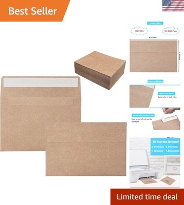 100 Pack 4X6 Envelopes for Invitations, Brown Kraft Envelopes, Self Seal A4 Enve