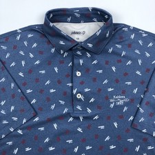 Johnnie-O Men's M Blue Polo Shirt Kahkwa 1893 Performance Golf All Over Print