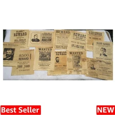 Set of 12 Reproduction Old West Wanted Reward Posters by