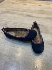 Hotter Honey Ballerina Dual Fit Slipper Faux Fur Lining Navy Size 5 BRAND NEW