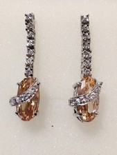 Champagne Color CZ 925 Sterling Silver Dangle/ Drop Earrings