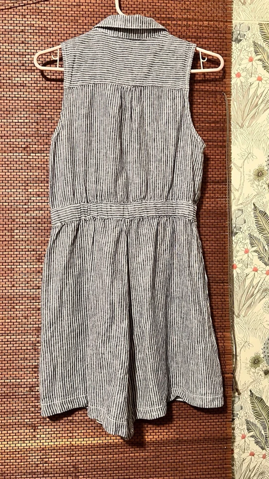 Mameluco Anthropologie Azul Blanco Rayas Talla 4 Seersucker Mezcla de Lino Corbata Frontal Foto 2 de 4