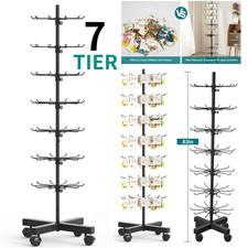 7 Tiers Rotating Retail Shop Display Stand Movable Shelves for Jewelry Keyring 