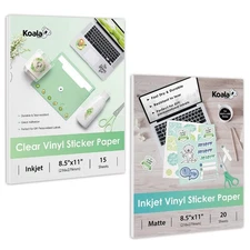 Koala Inkjet Clear Sticker Paper and Matte White Vinyl Sticker Paper - Waterp...
