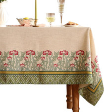 Designer Small Green Tablecloths for Square Table,Vintage Linen Leaves Pattern T