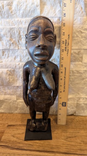 Bakongo Female Ancestor Statue 16"Congo Zaire 1940s Hand-Carved Tribal Authentic