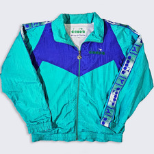 Diadora Vintage 90s Color Block Windbreaker Track Jacket - Italy - Zipper